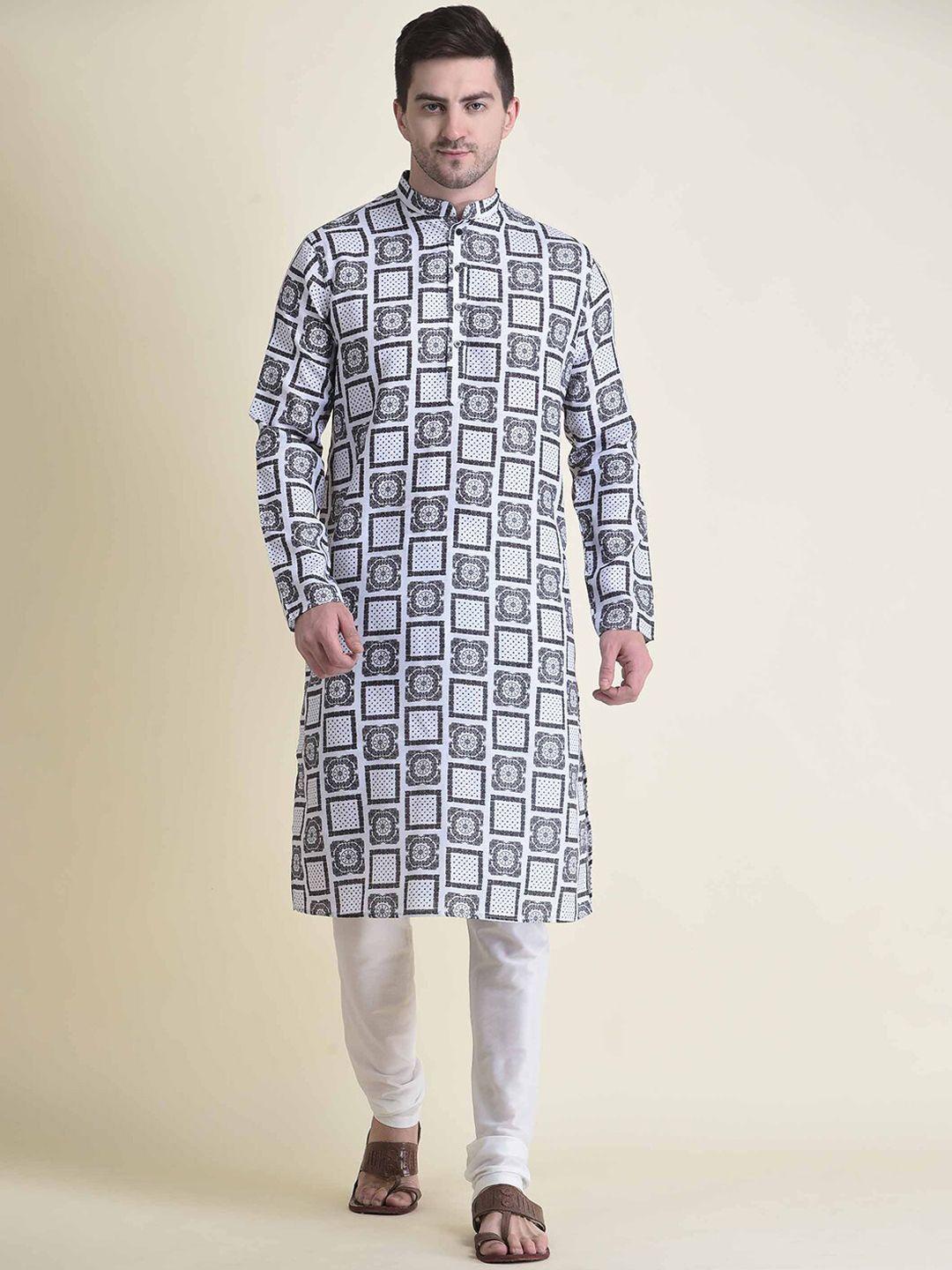 tabard men printed pure cotton kurta with churidar pant