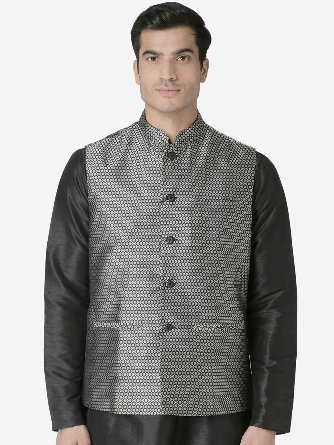 tabard-men-silver-coloured-&-black-printed-woven-nehru-jacket