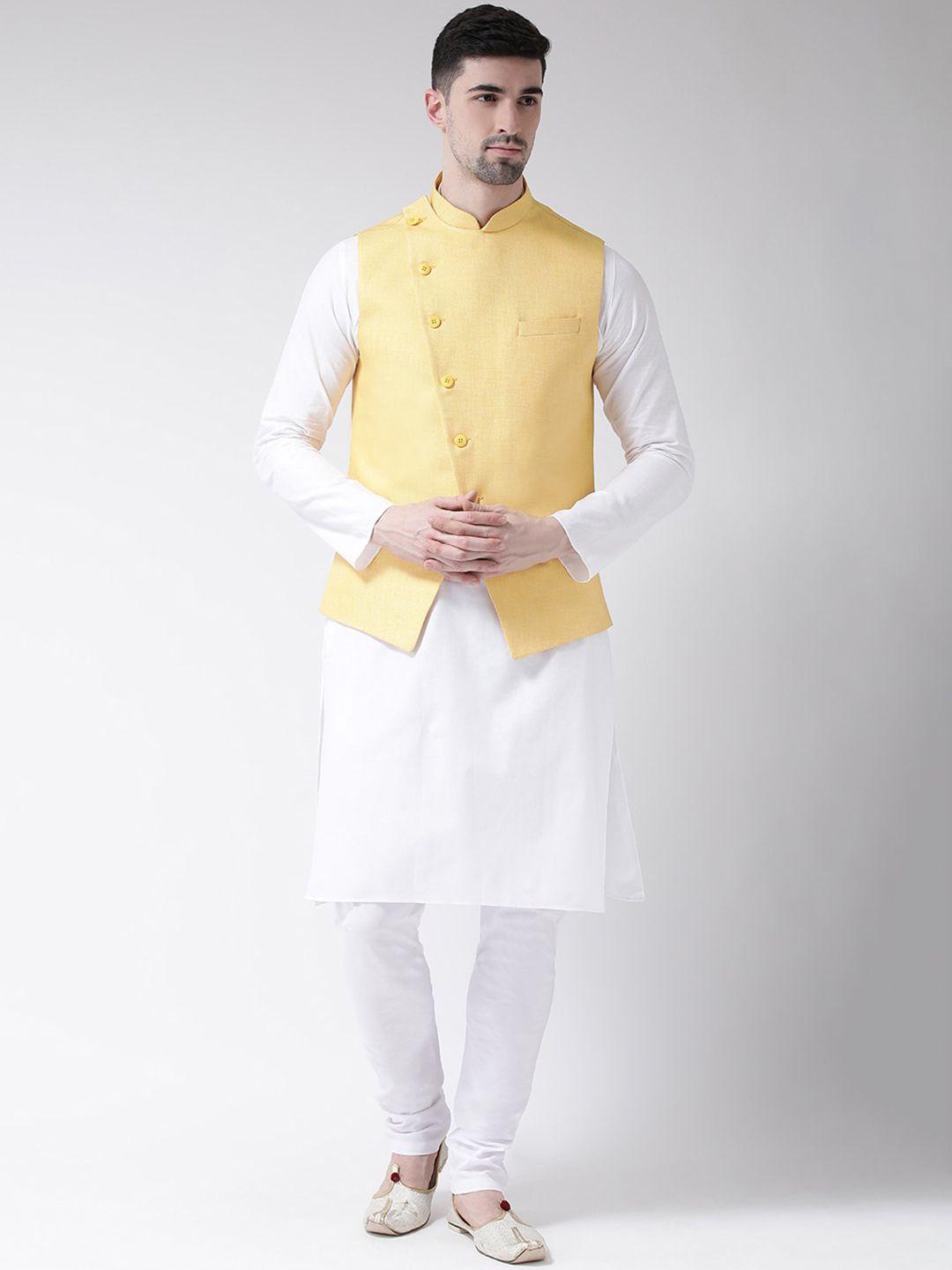 tabard men white solid pure cotton kurta set with nehru jacket
