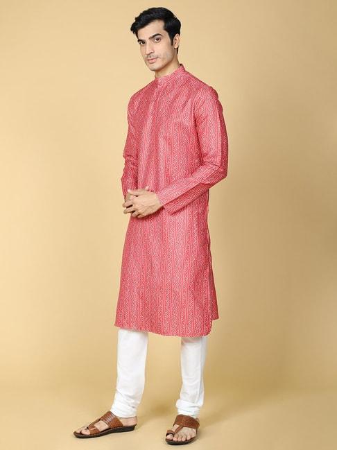 tabard red cotton regular fit printed kurta bottom set