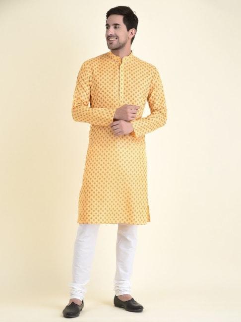 tabard yellow cotton regular fit printed kurta bottom set