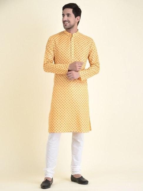 tabard yellow cotton regular fit printed kurta