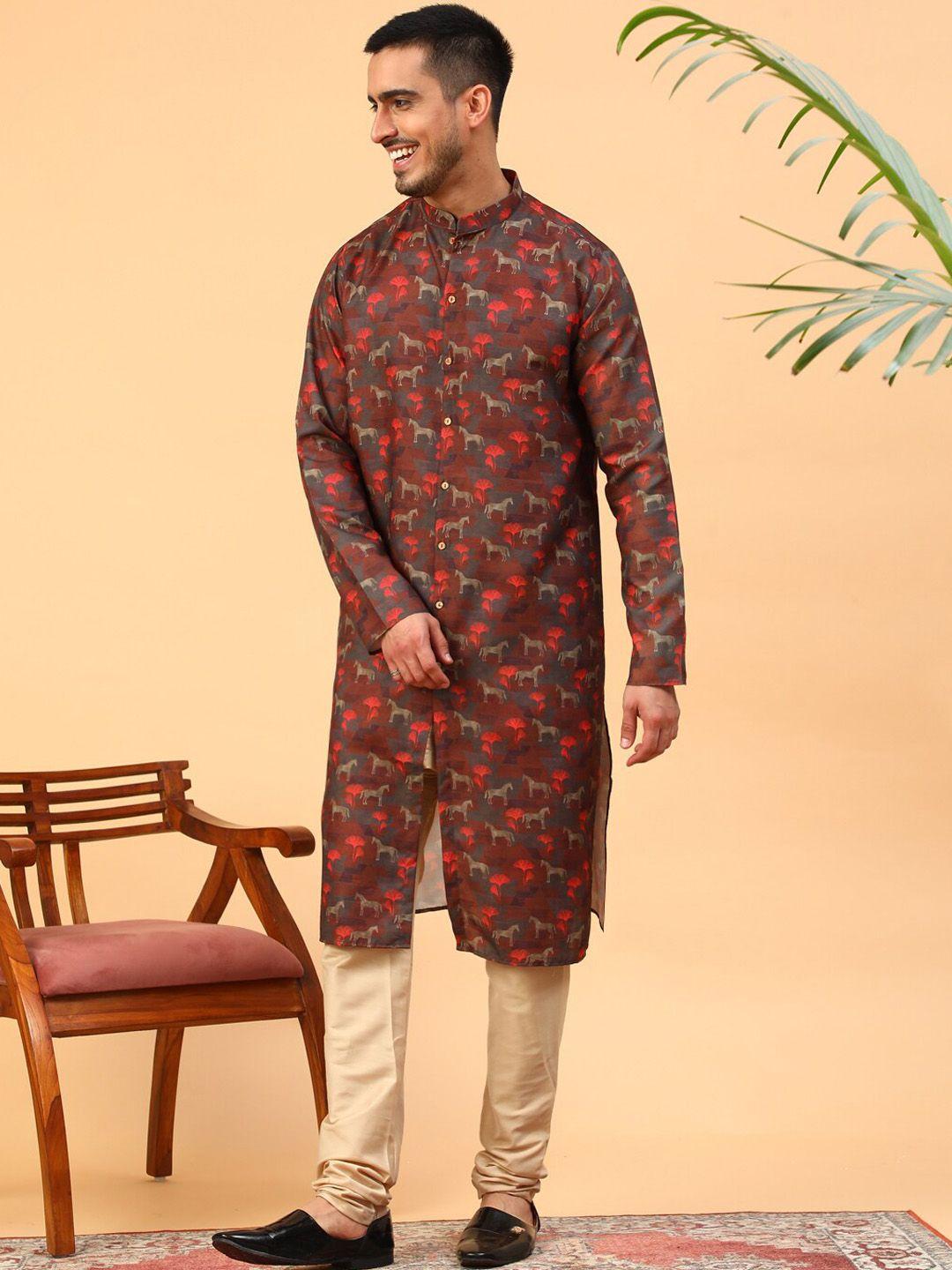 tabard abstract printed mandarin collar pure cotton kurta with churidar