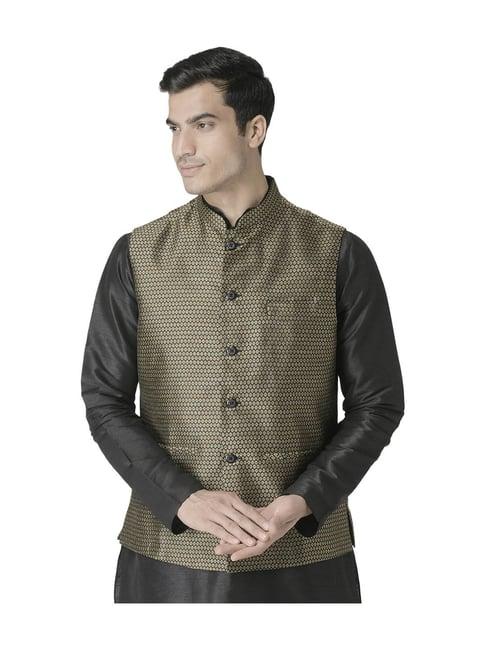 tabard beige printed mandarin collar nehru jacket