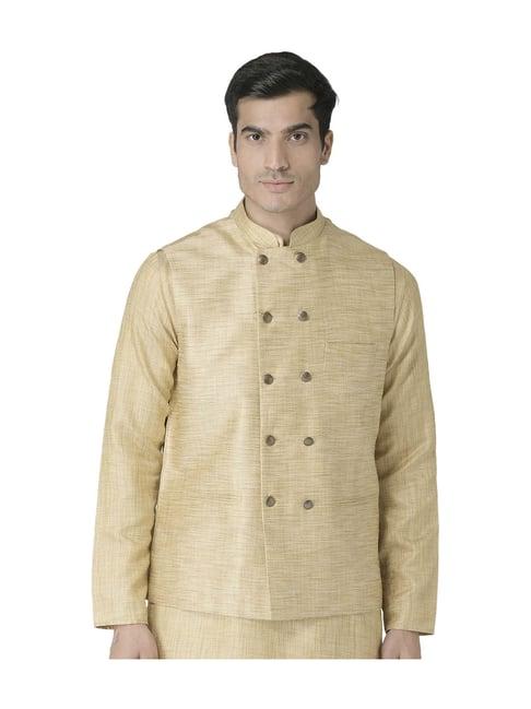 tabard beige regular fit sleeveless mandarin collar nehru jacket