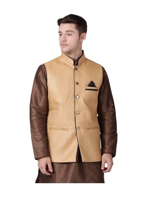 tabard beige regular fit sleeveless nehru jacket