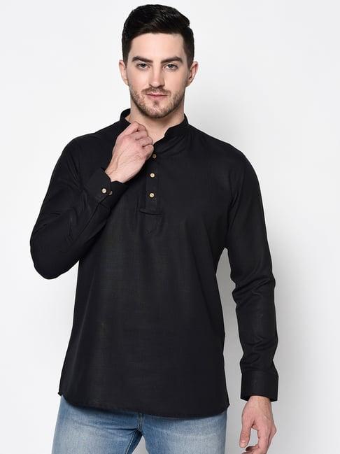 tabard black cotton regular fit short kurta