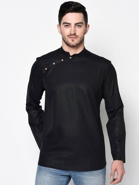 tabard black cotton regular fit short kurta