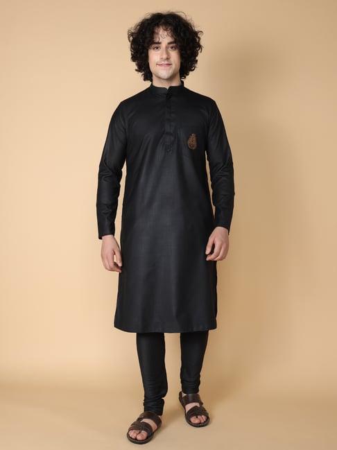 tabard black regular fit embroidered kurta