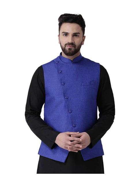 tabard blue regular fit cotton nehru jacket