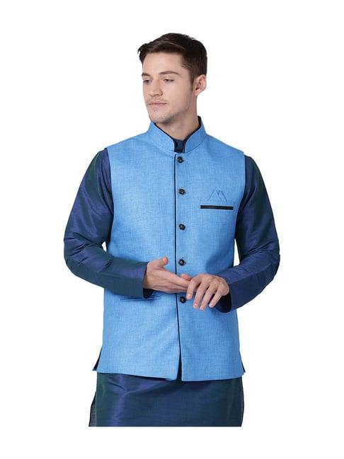 tabard blue regular fit sleeveless nehru jacket