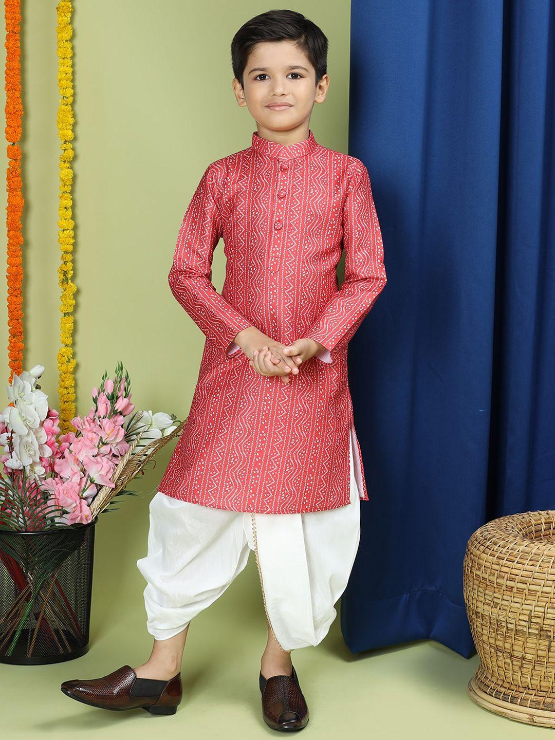 tabard boys bandhani printed  pure cotton kurta with dhoti pants
