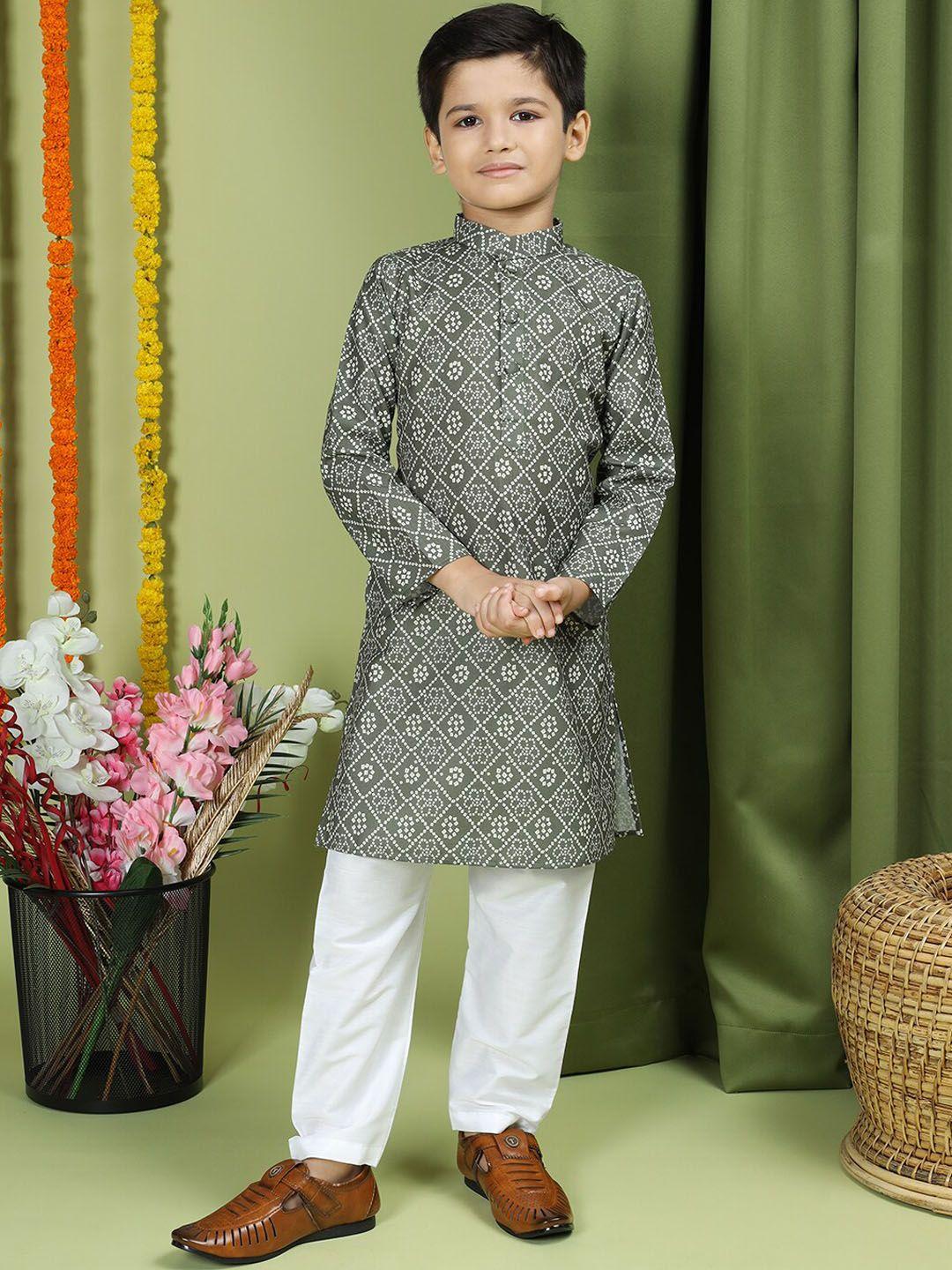 tabard boys bandhani printed mandarin collar cotton straight kurta