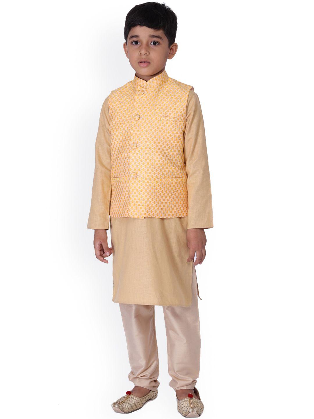tabard boys beige pure cotton kurta set with nehru jacket