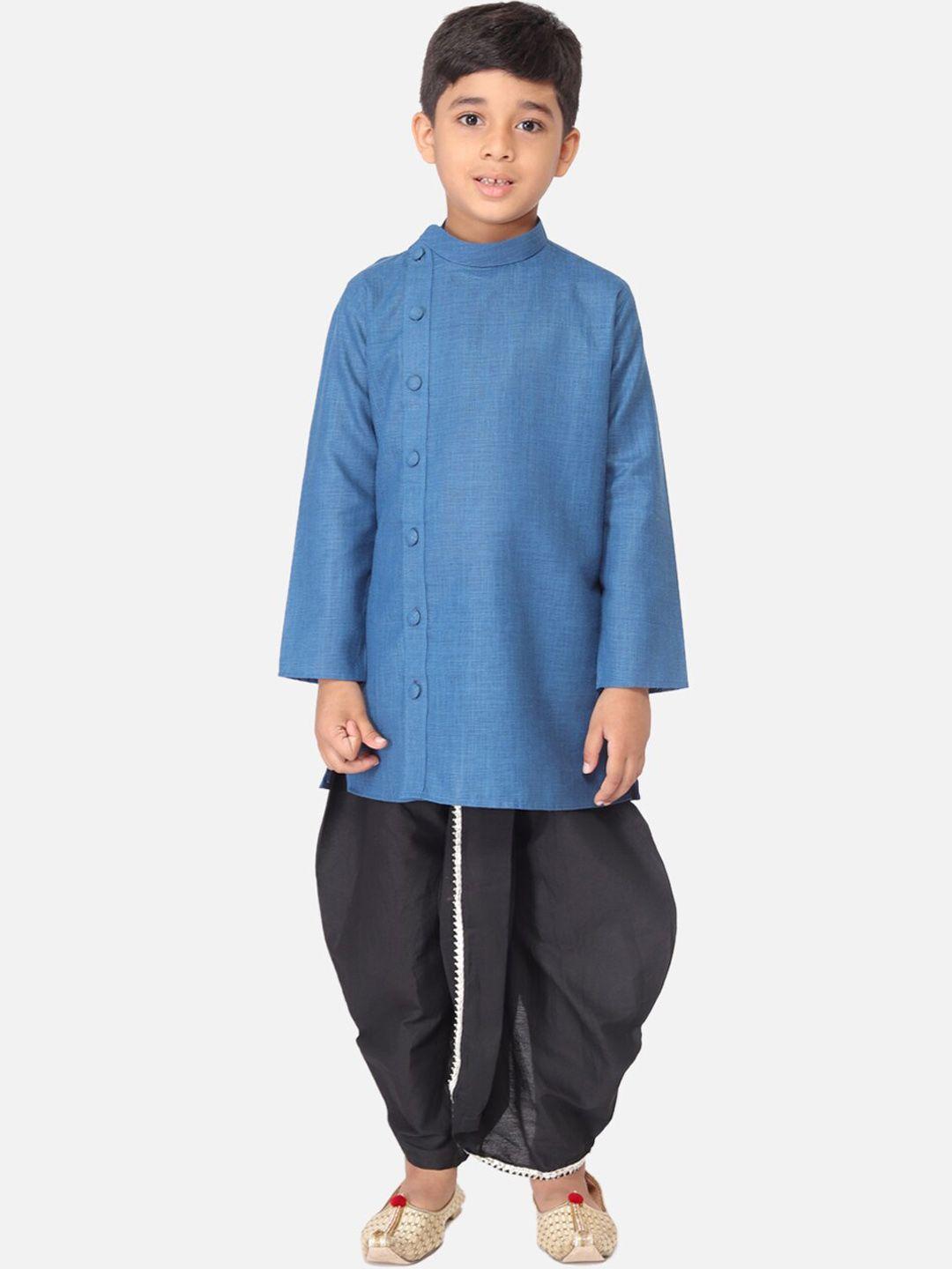 tabard boys blue & black solid kurta with dhoti pants