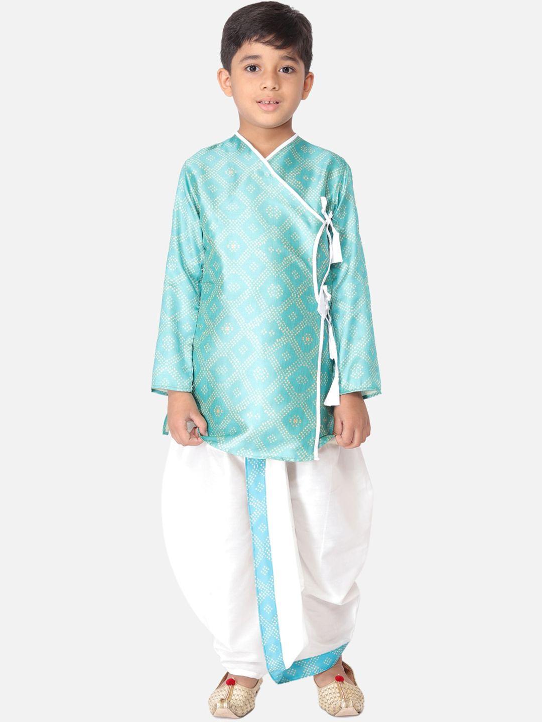 tabard boys blue & white printed kurta with dhoti pants