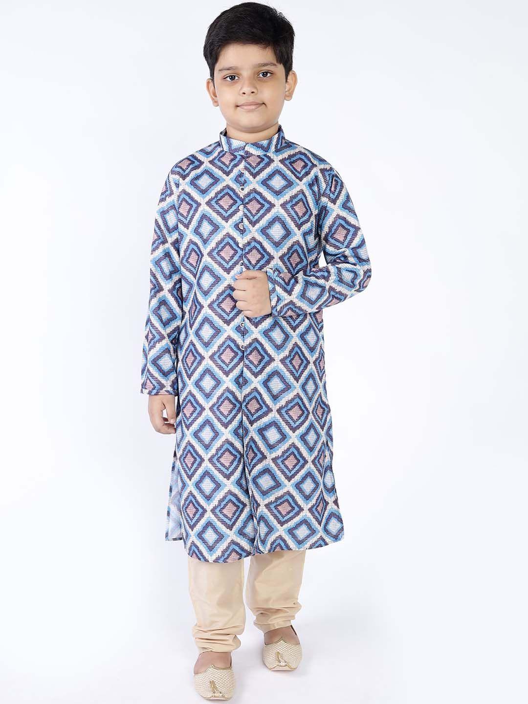 tabard boys blue printed pure cotton kurta with pyjamas