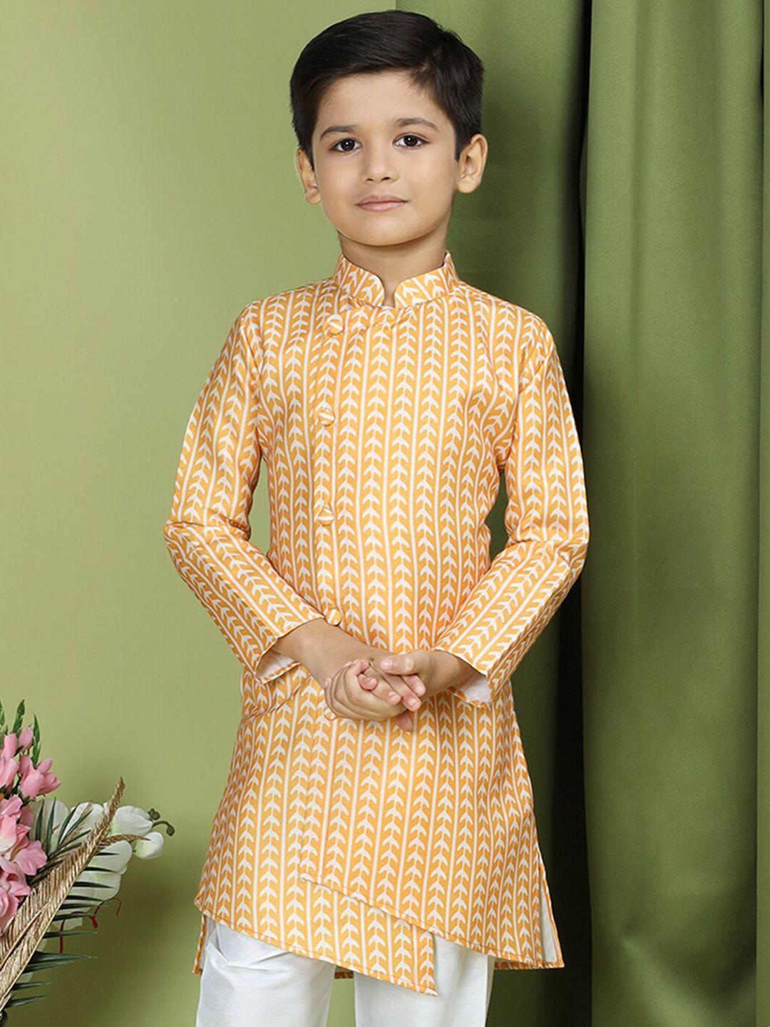 tabard boys ethnic motif printed mandarin collar asymmetric hem pure cotton straight kurta