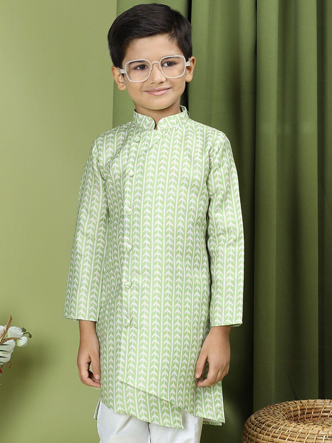 tabard boys ethnic motif printed mandarin collar asymmetric hem pure cotton straight kurta