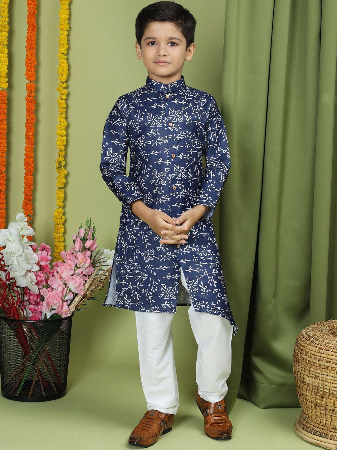 tabard boys ethnic motif printed mandarin collar cotton straight kurta