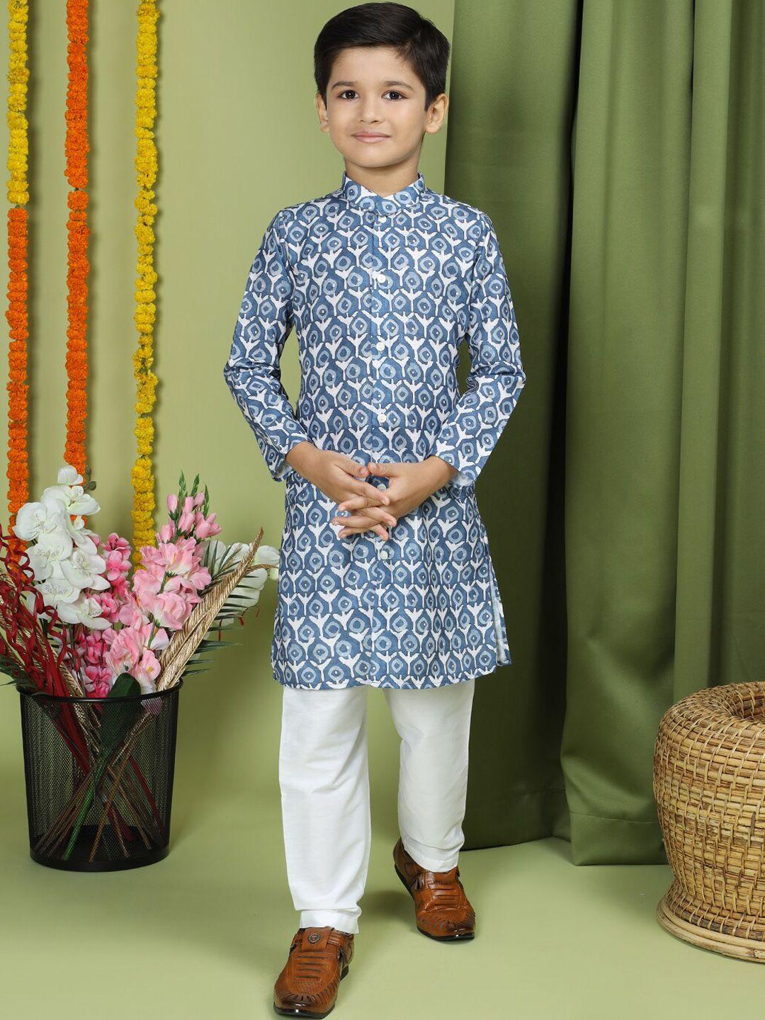 tabard boys floral printed mandarin collar cotton kurta