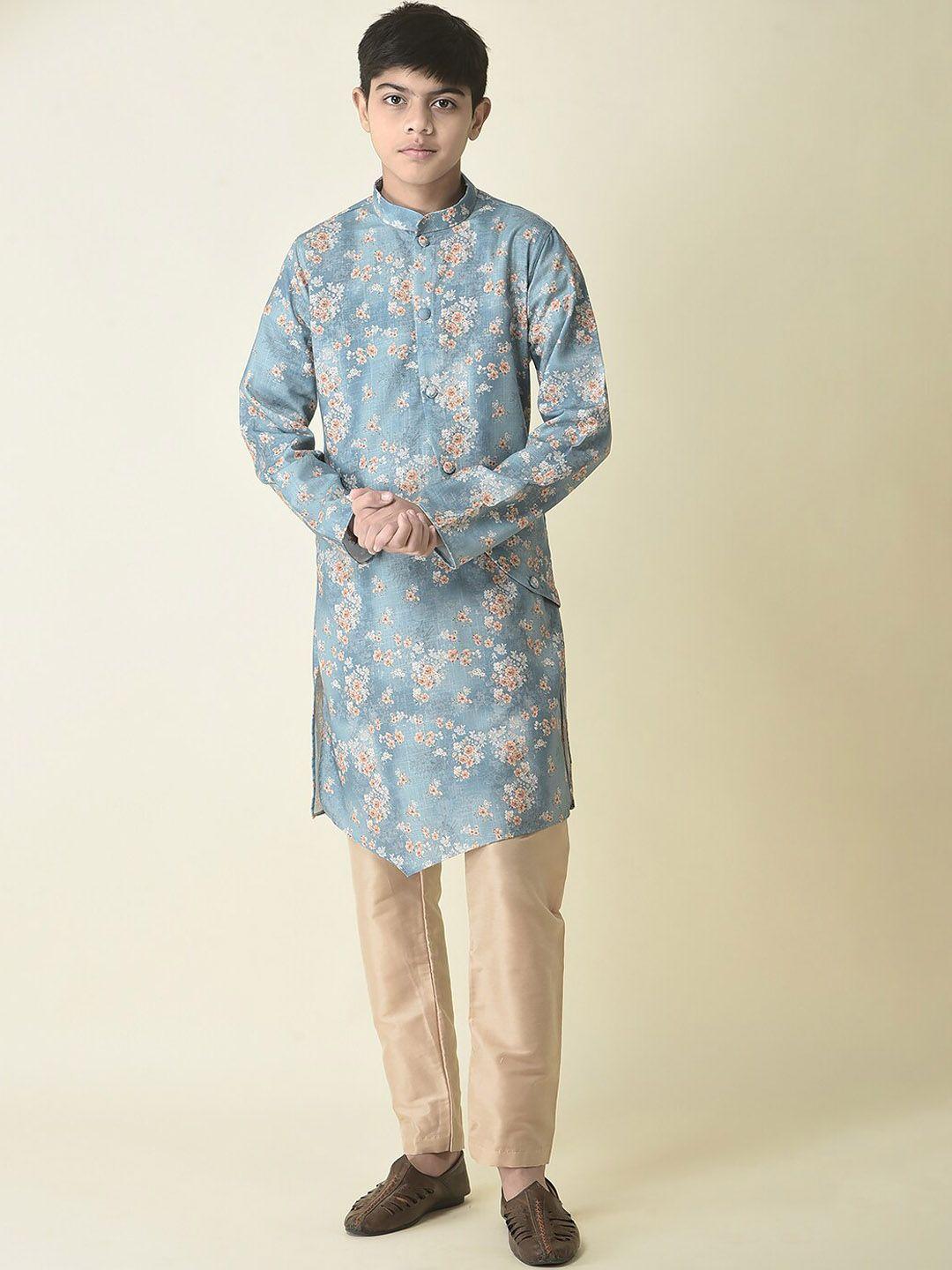 tabard boys floral printed pure cotton kurta with pyjamas