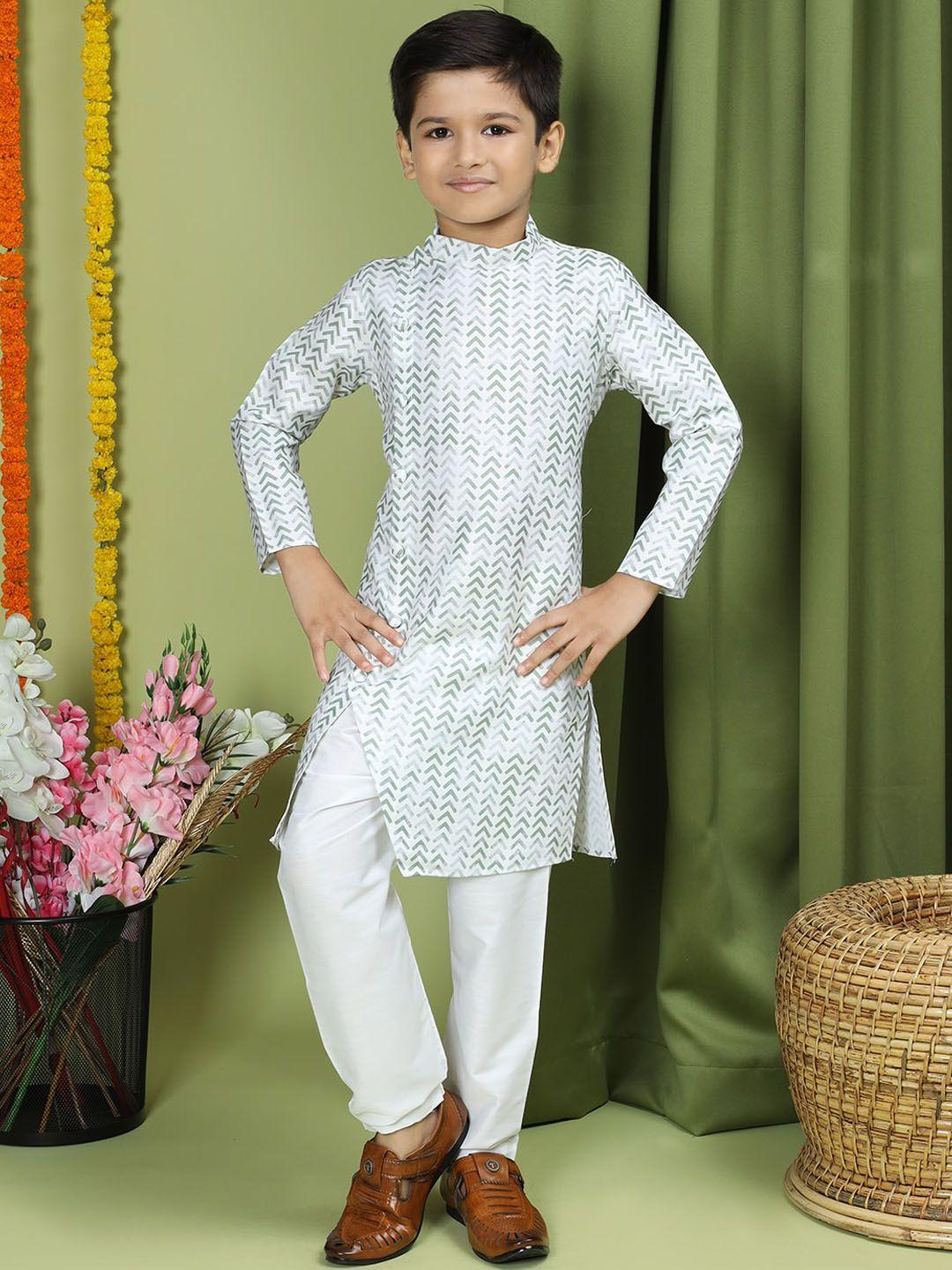 tabard boys geometric printed pure cotton kurta with pyjamas