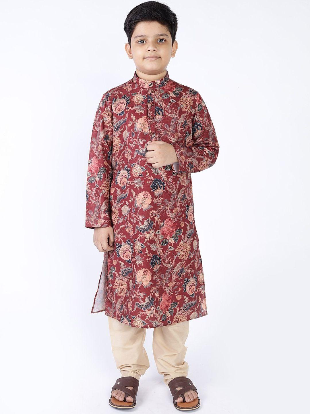 tabard boys mandarin collar floral printed pure cotton kurta