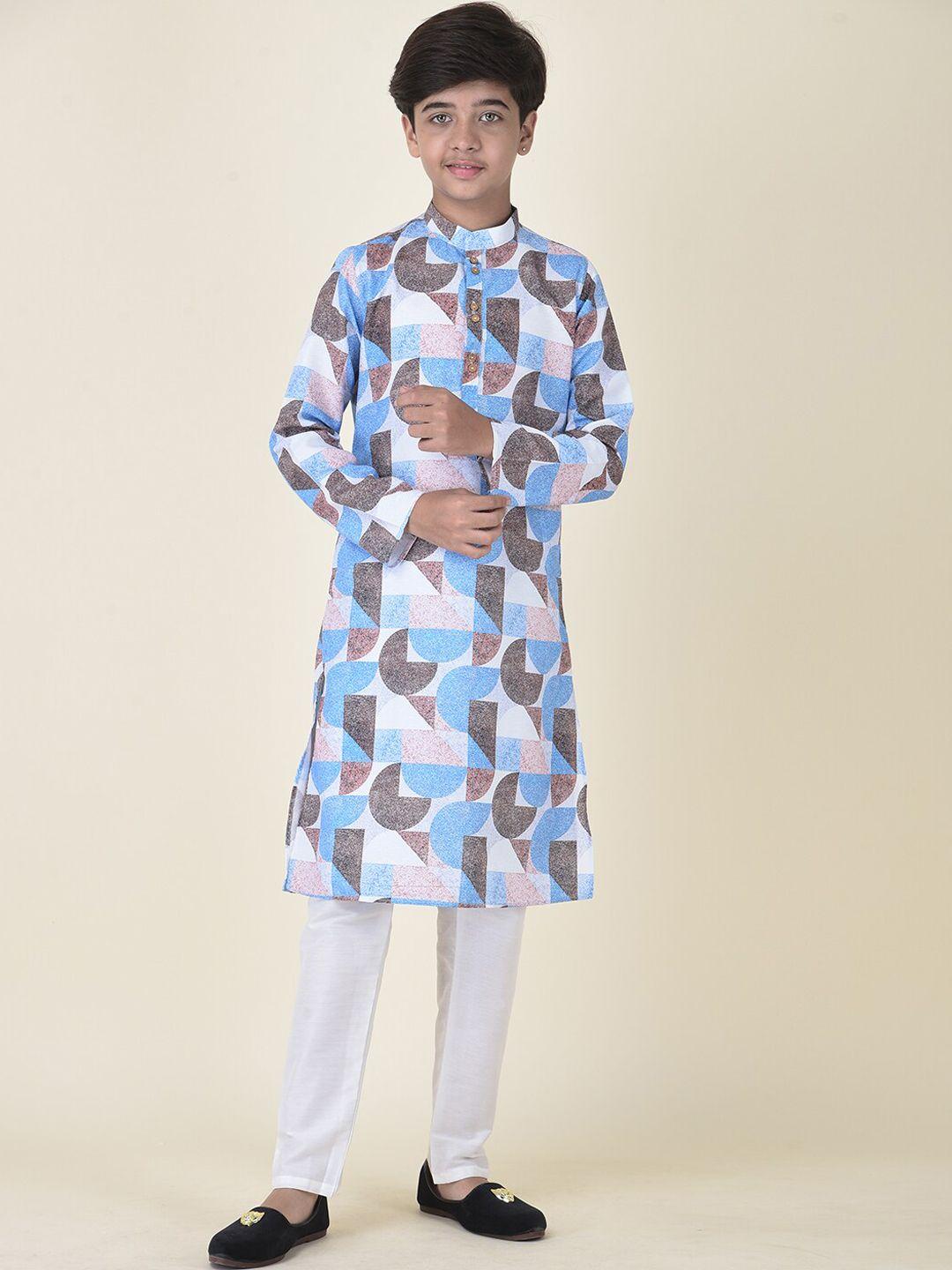 tabard boys multicoloured printed angrakha pure cotton kurta with pyjamas