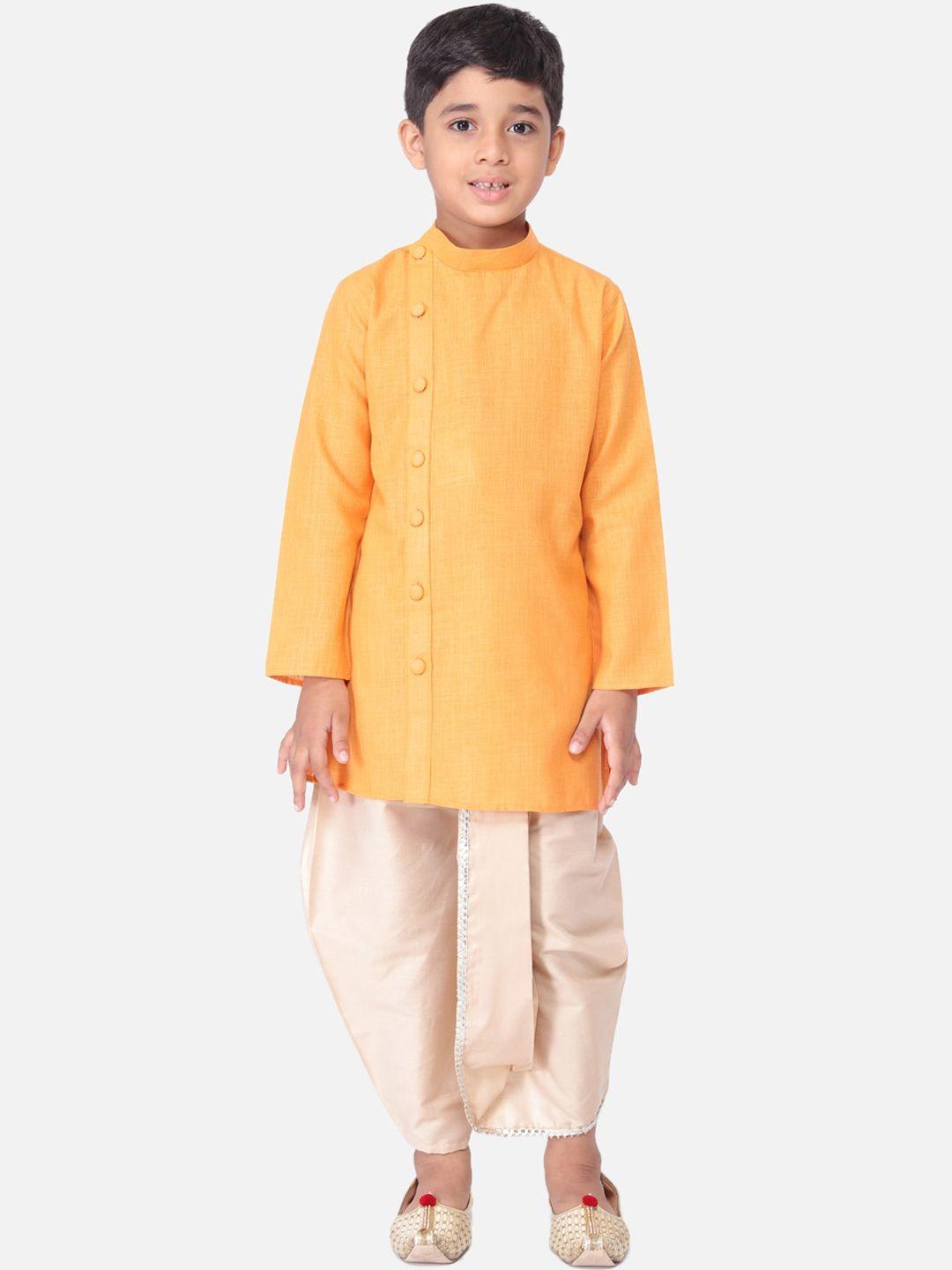 tabard boys orange & beige pure cotton kurta with dhoti pants