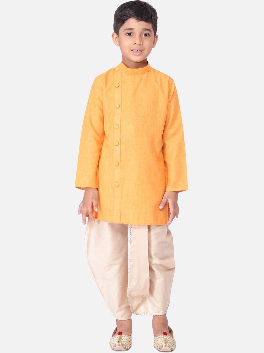 tabard boys orange & cream-coloured solid kurta with dhoti pants