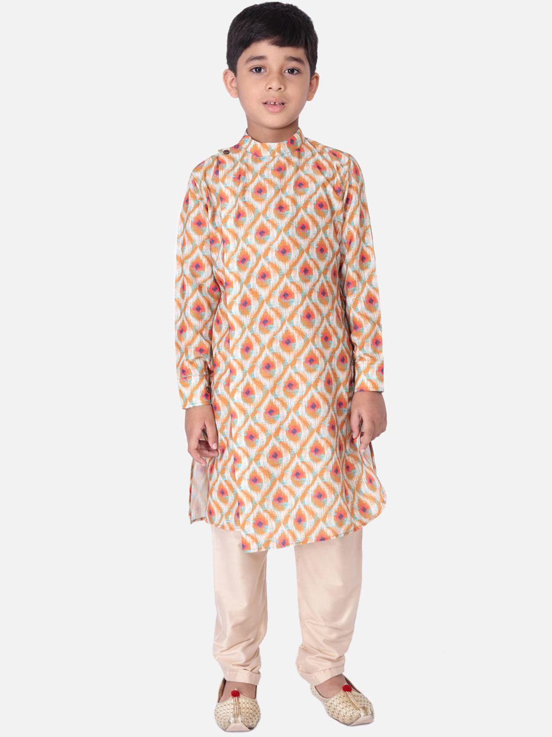 tabard boys orange printed kurta with pyjamas