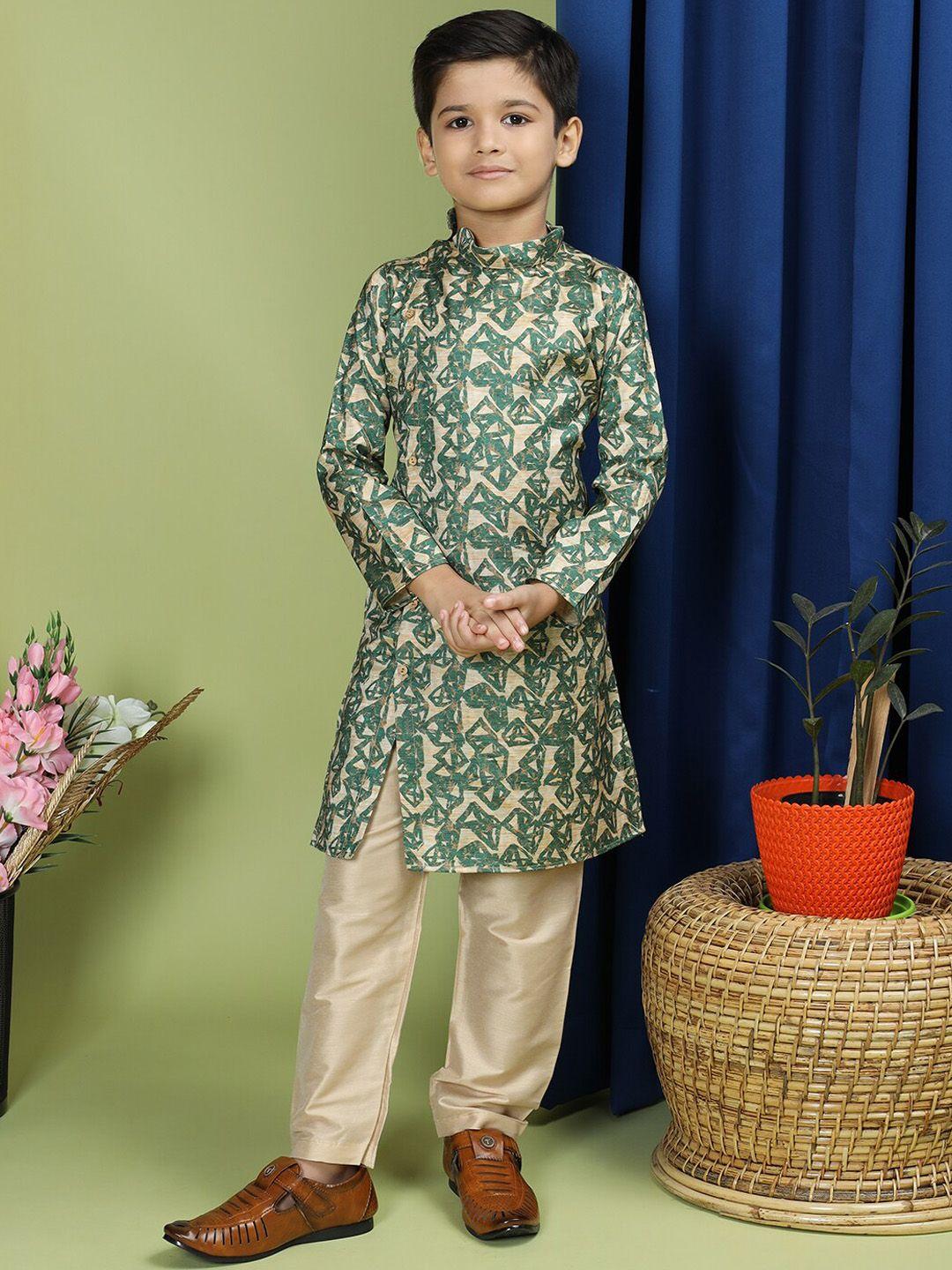 tabard boys printed mandarin collar angrakha cotton kurta