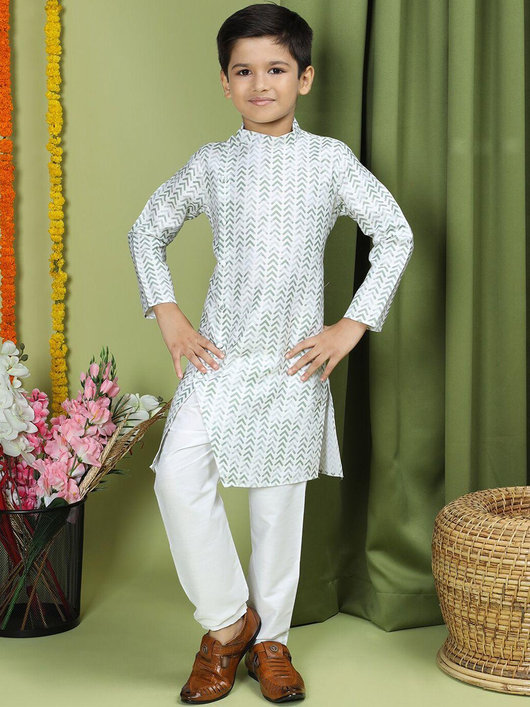 tabard boys printed mandarin collar angrakha cotton kurta