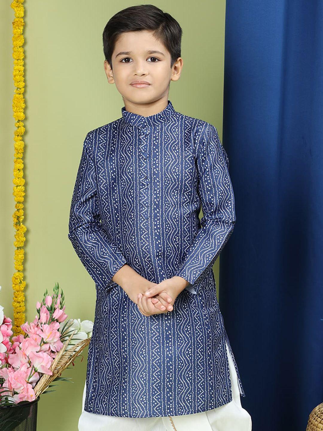 tabard boys printed mandarin collar cotton kurta