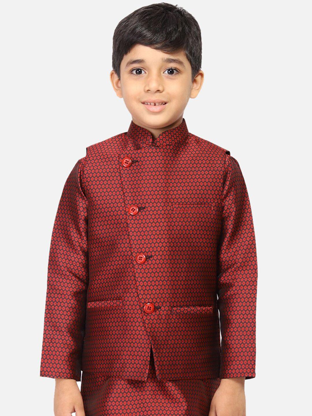 tabard boys red & black printed woven nehru jacket