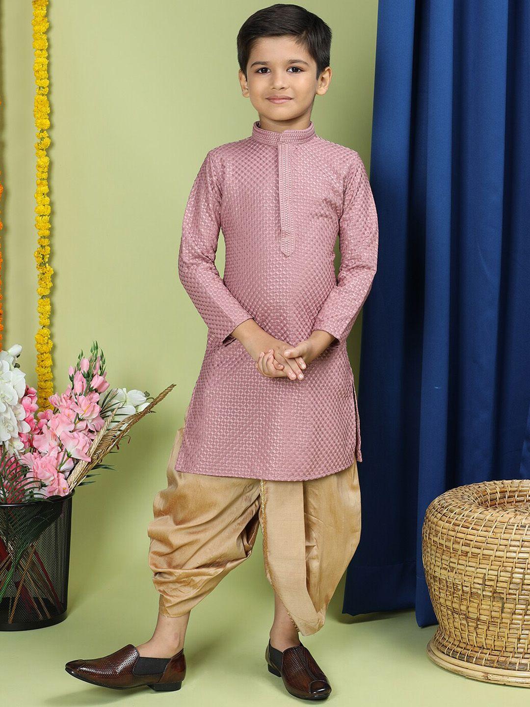 tabard boys woven design mandarin collar pure cotton kurta with dhoti pants
