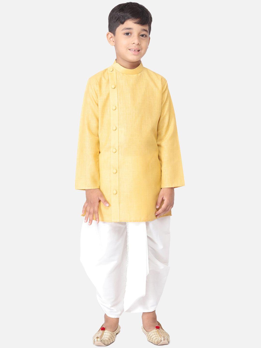 tabard boys yellow solid kurta with dhoti pants