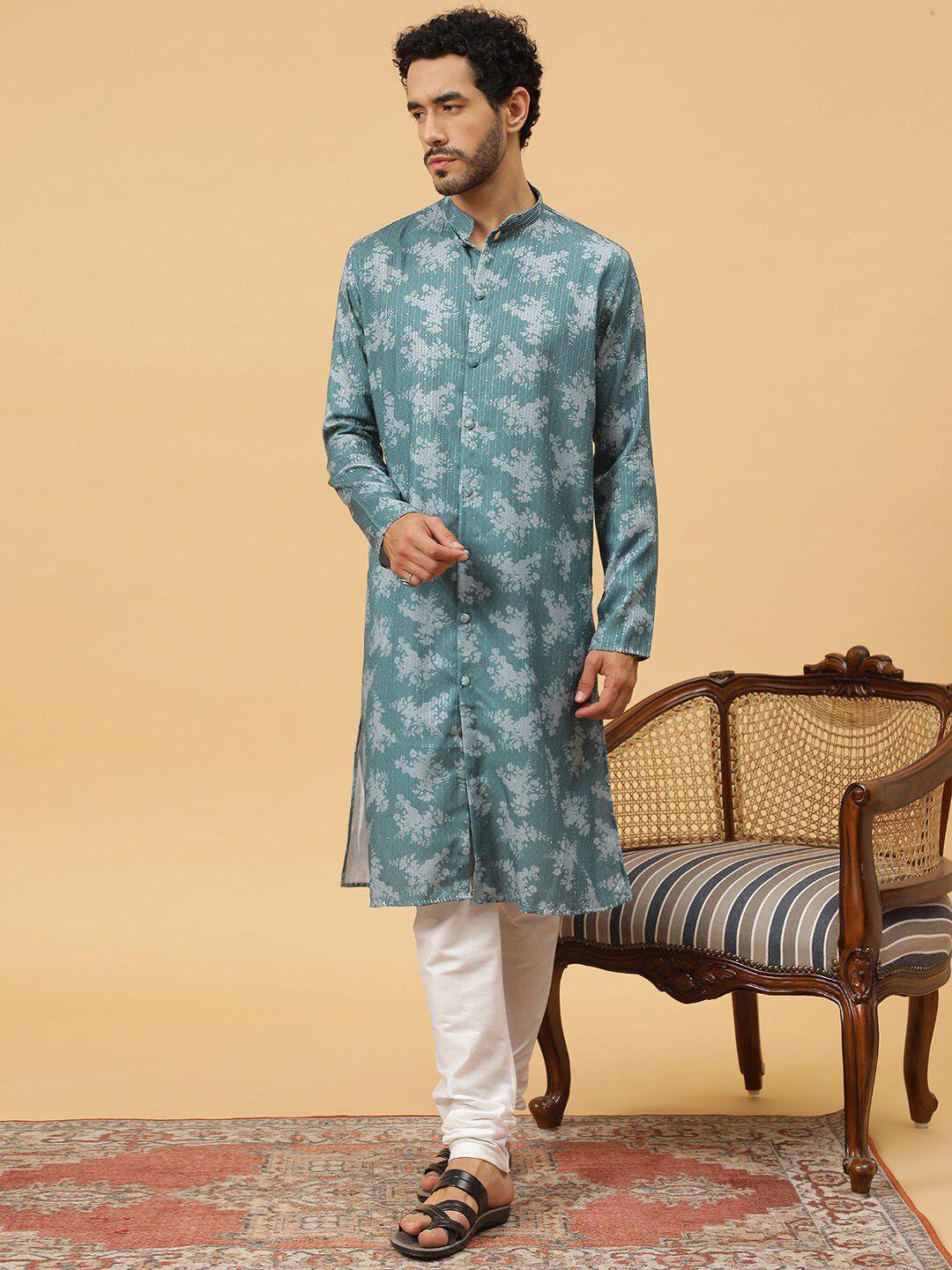 tabard floral printed thread work pure cotton straight kurta