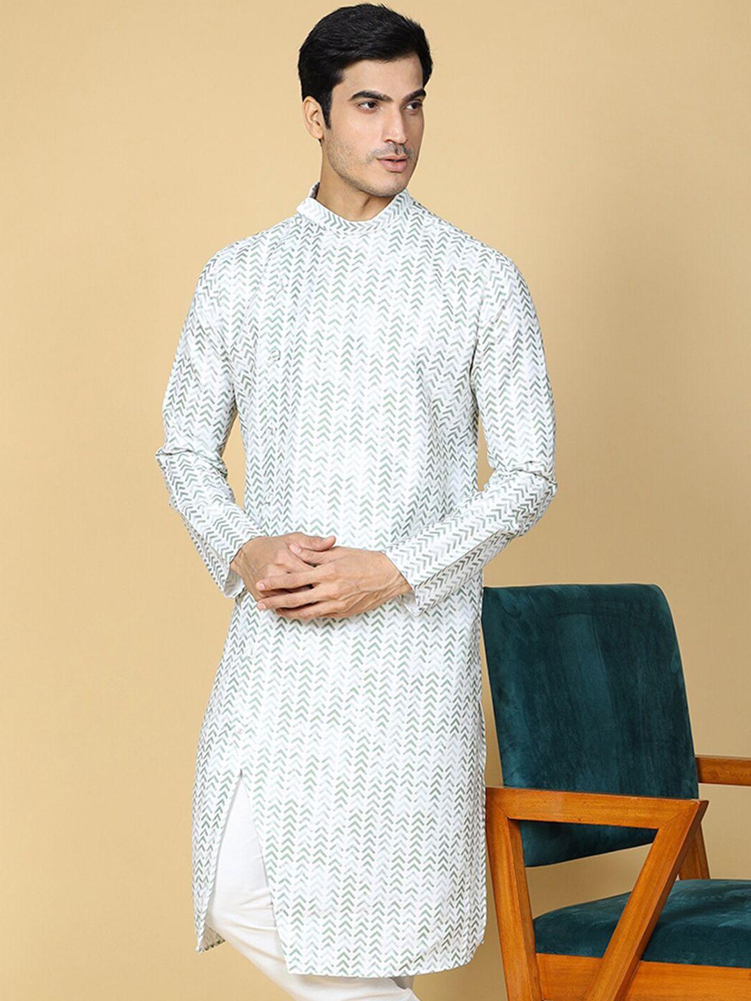 tabard geometric printed mandarin collar pure cotton straight kurta