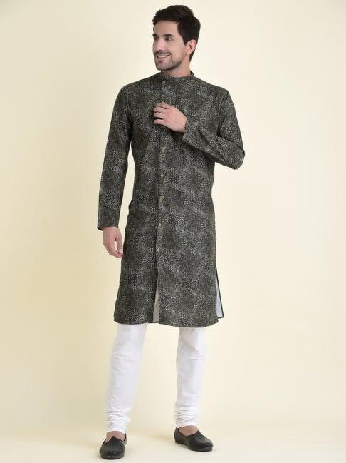 tabard green cotton regular fit printed kurta