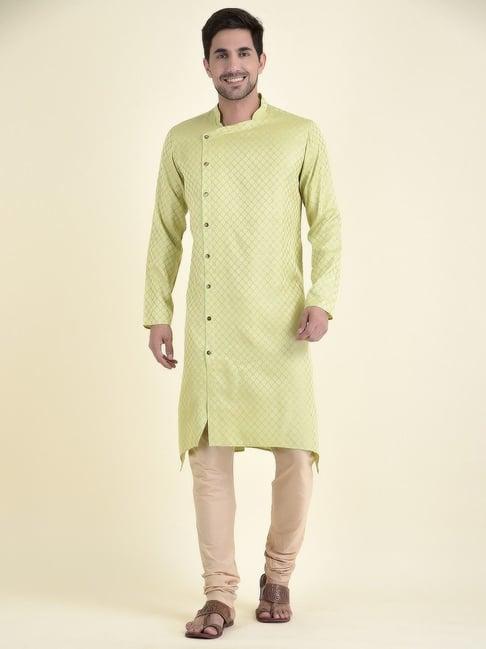 tabard green cotton regular fit self pattern kurta