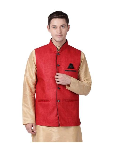 tabard maroon sleeveless solid nehru jacket