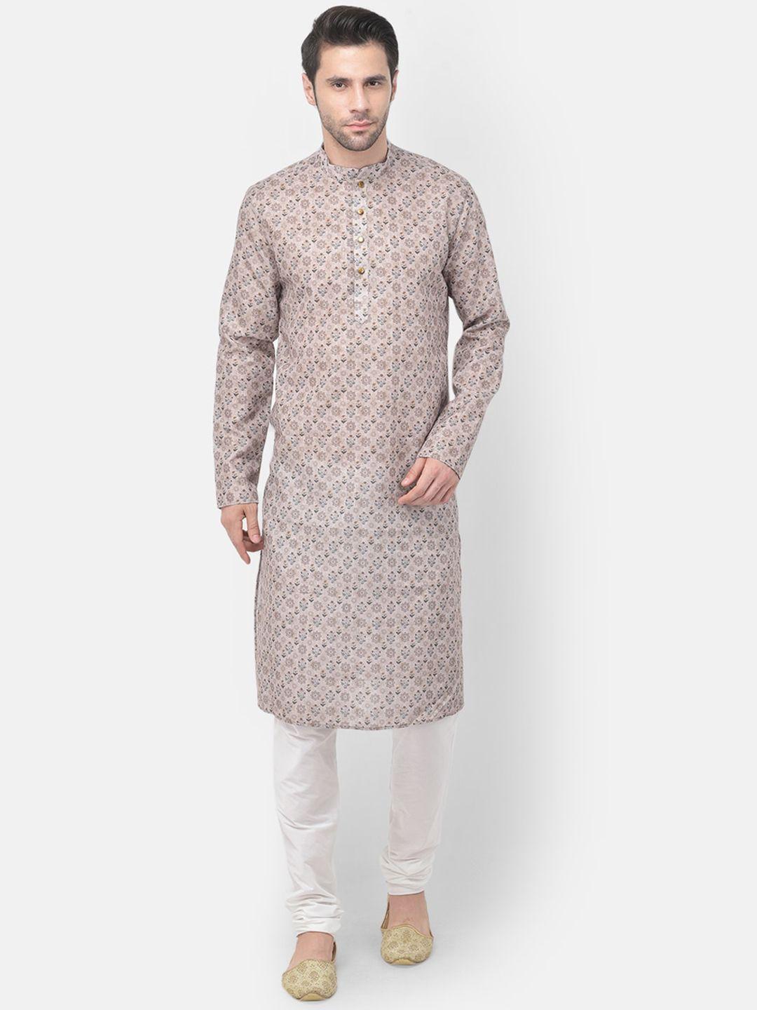 tabard men beige ethnic motifs printed kurta