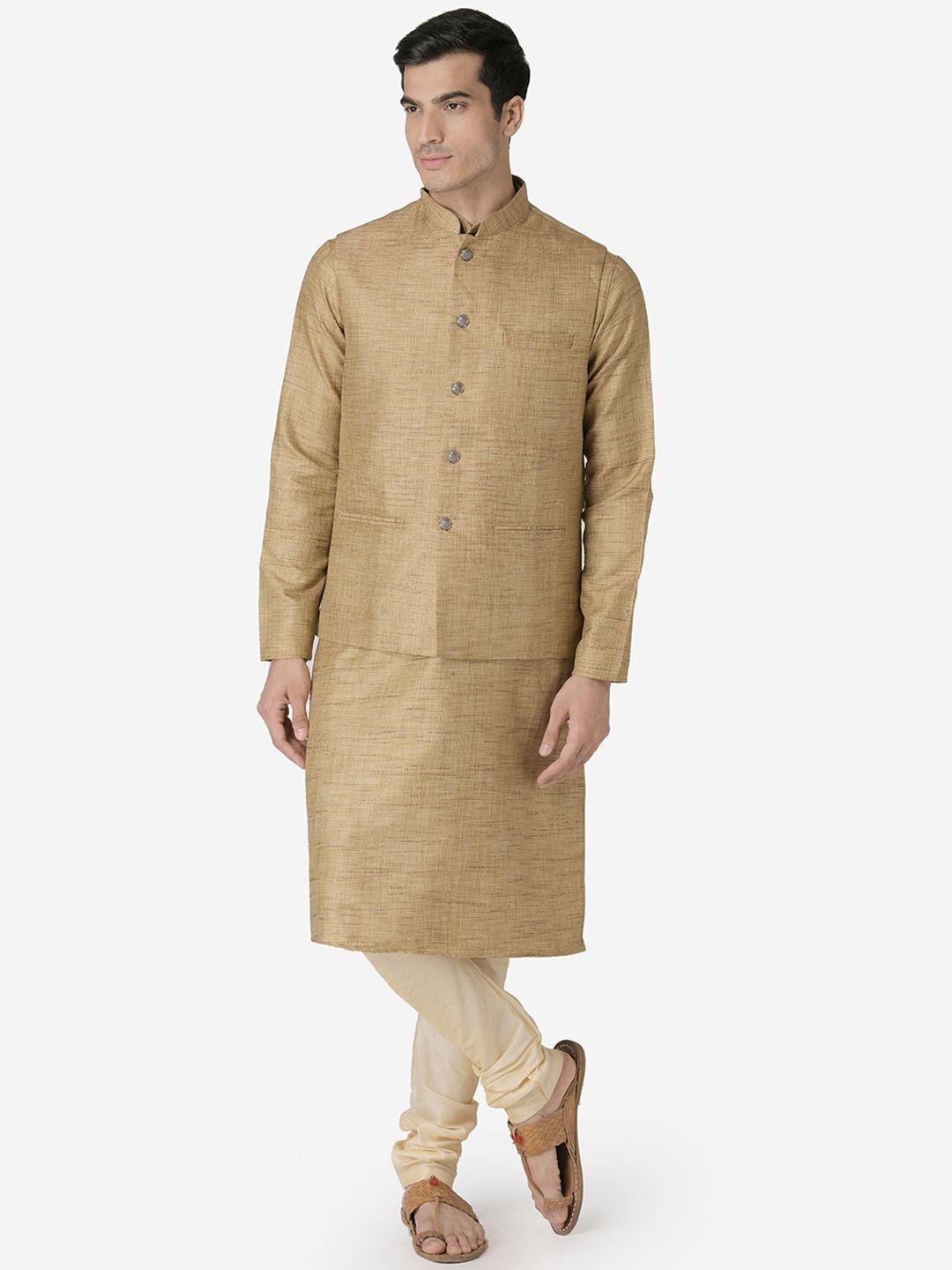 tabard men beige kurta & churidar with nehru jacket