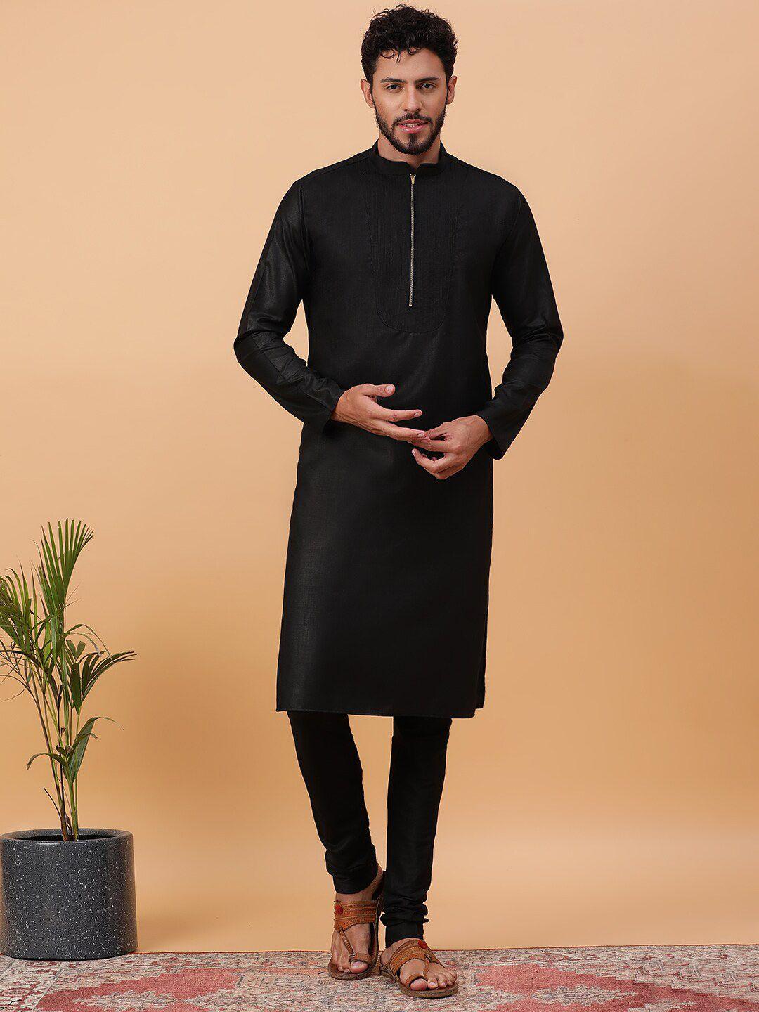 tabard men black regular pure cotton kurta with churidar