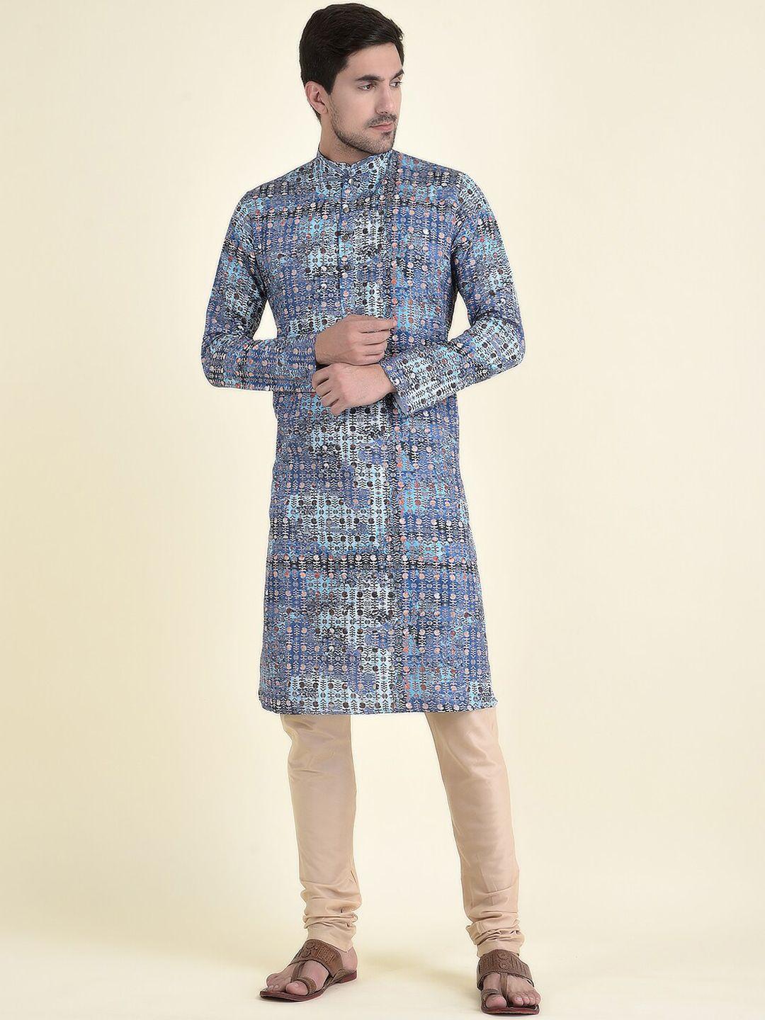 tabard men blue dyed pure cotton kurta with pyjama