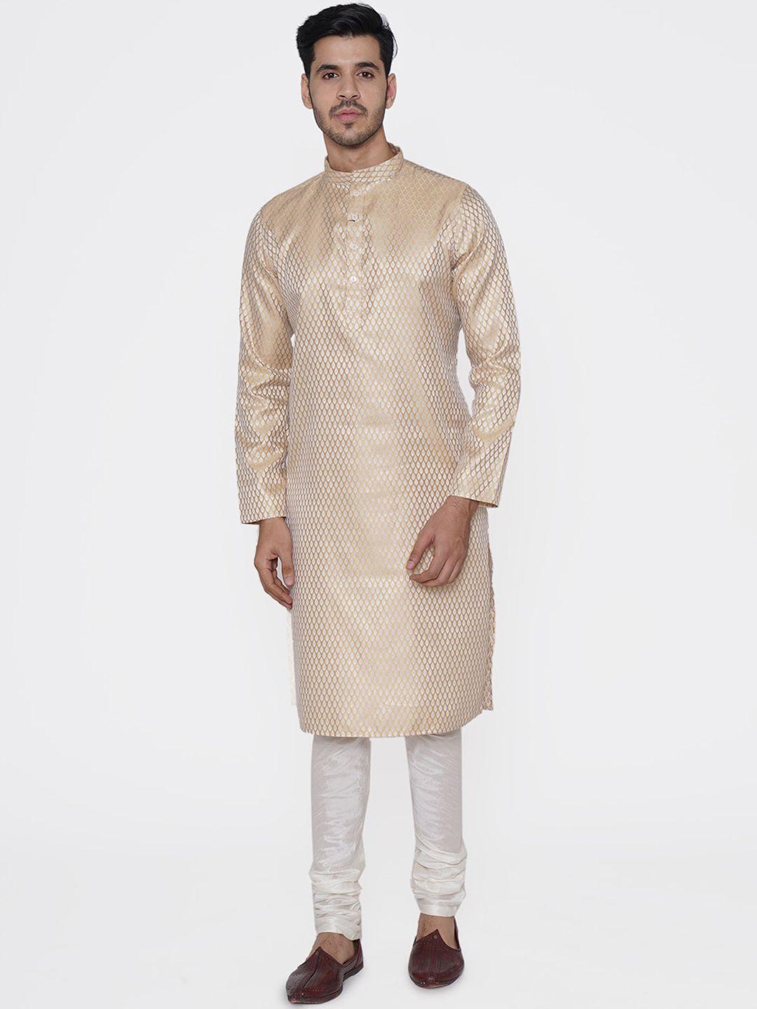 tabard men cream-coloured regular kurta with churidar