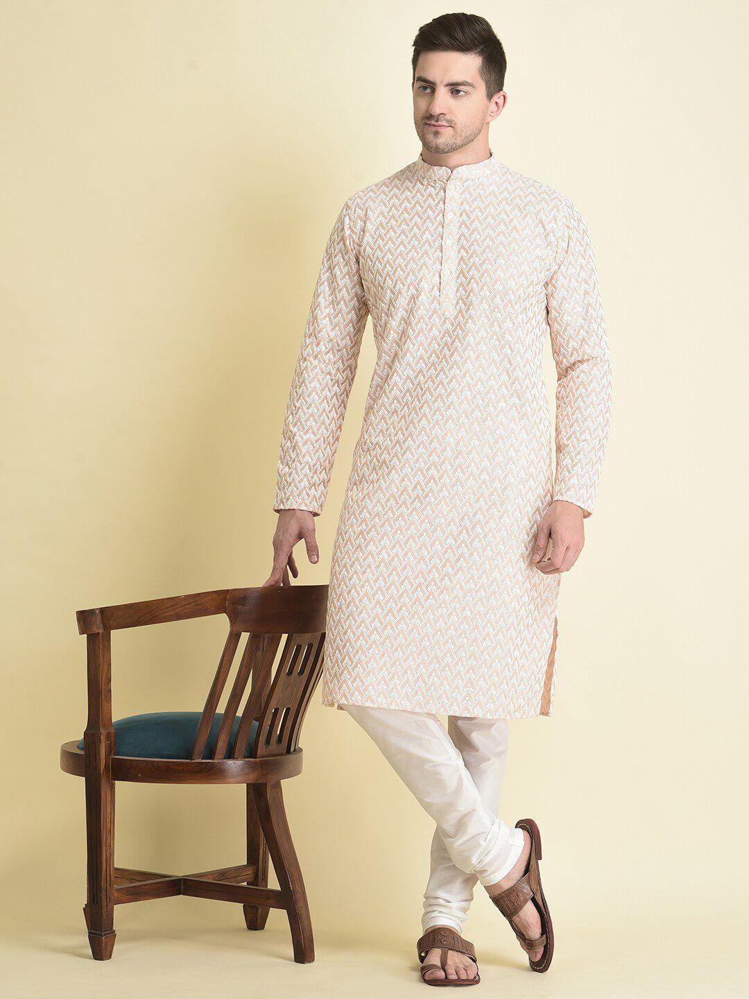 tabard men embroidered thread work pure cotton kurta with churidar