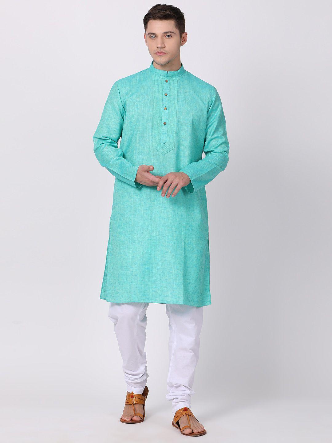 tabard men green cotton plain kurta